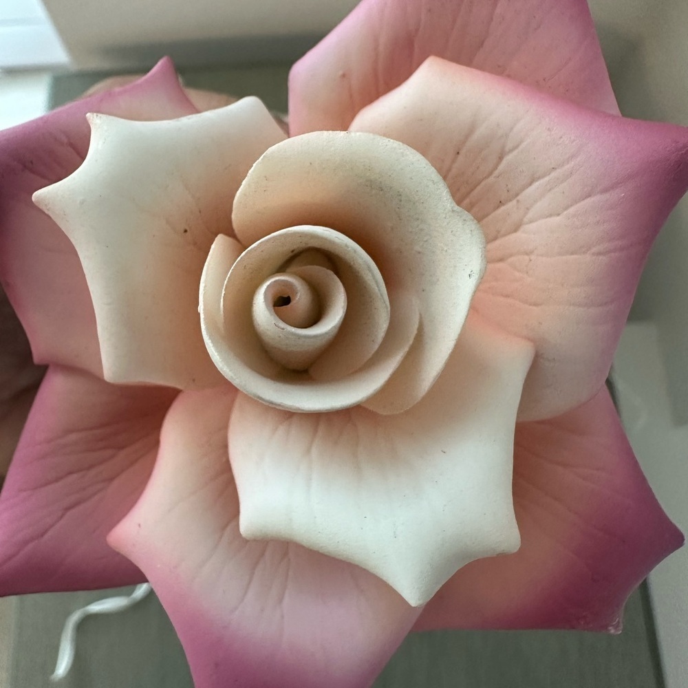 Vintage Ceramic  Pink White Single Rose Flower
Branch - Picture 5 of 5